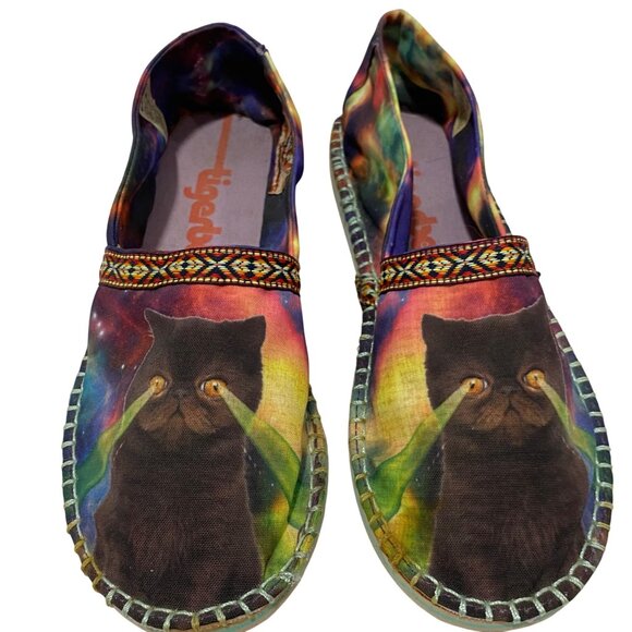 Tigerbear Republik Cat Laser Eyes Galaxy Print Loafers Size 10 Colorful Canvas - Picture 2 of 10